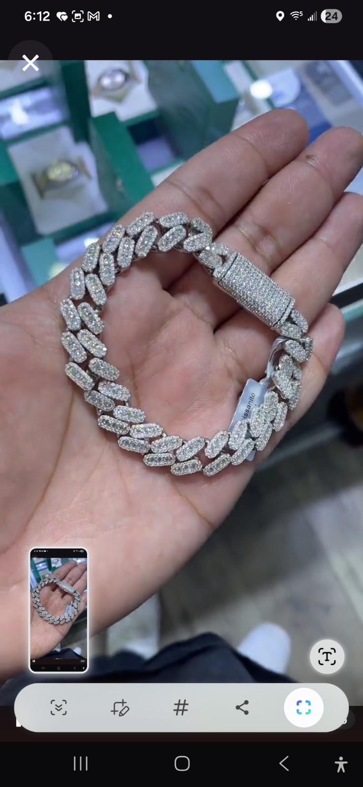 Moissanite 1 Row 22mm x 24″ Miami Cuban LINK Bracelet Sterling Sliver