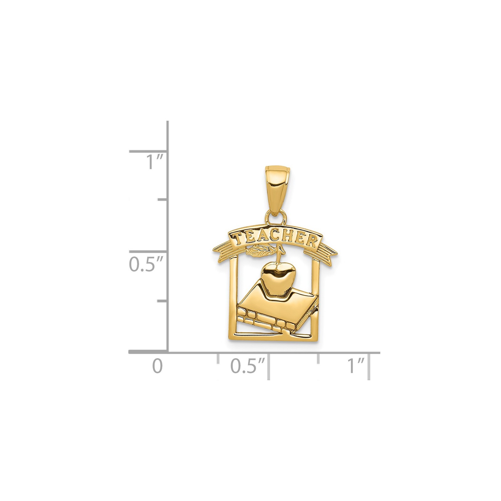 14k Yellow Gold Polished Flat-Backed TEACHER Pendant Necklace Womens