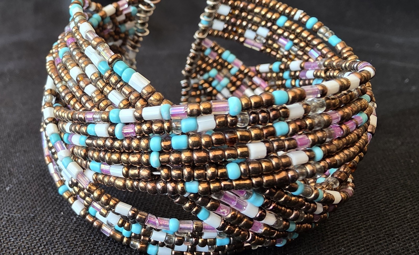 Handcrafted Multi-Strand Seed Bead Cuff Bracelet – Boho Statement Piece