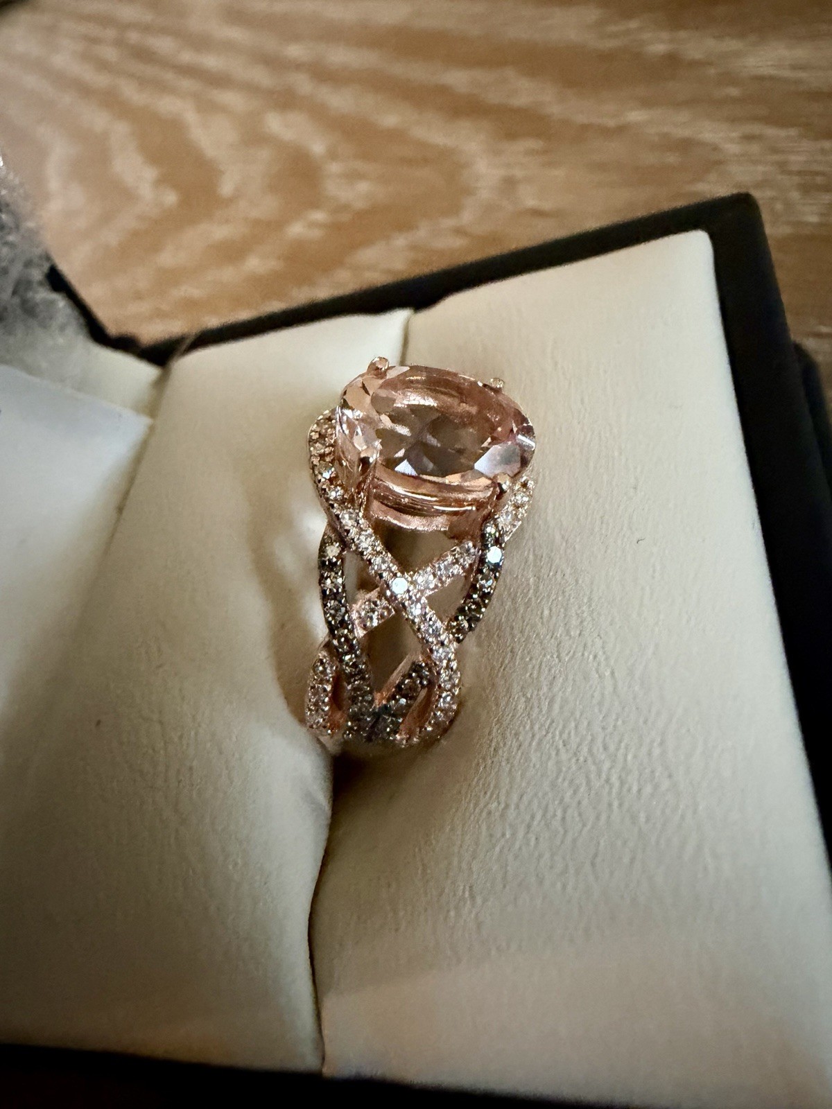 Brand New 1.90 Ct Morganite Ring In Rose Gold With .39ct Of Diamonds