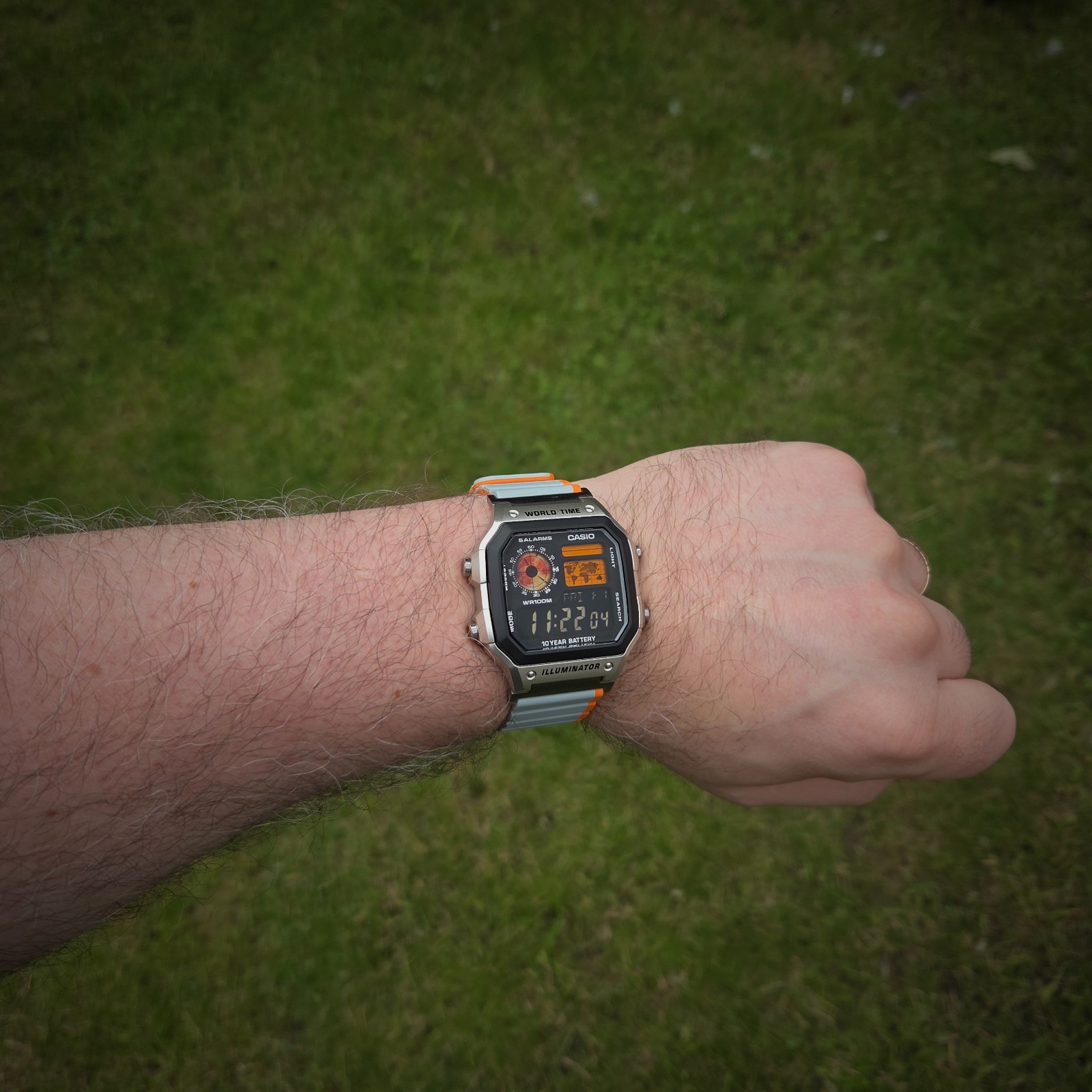 CASIO AE-1200WHD. Royale World Time Watch Mod. Blood moon, Orange, Hydromod.