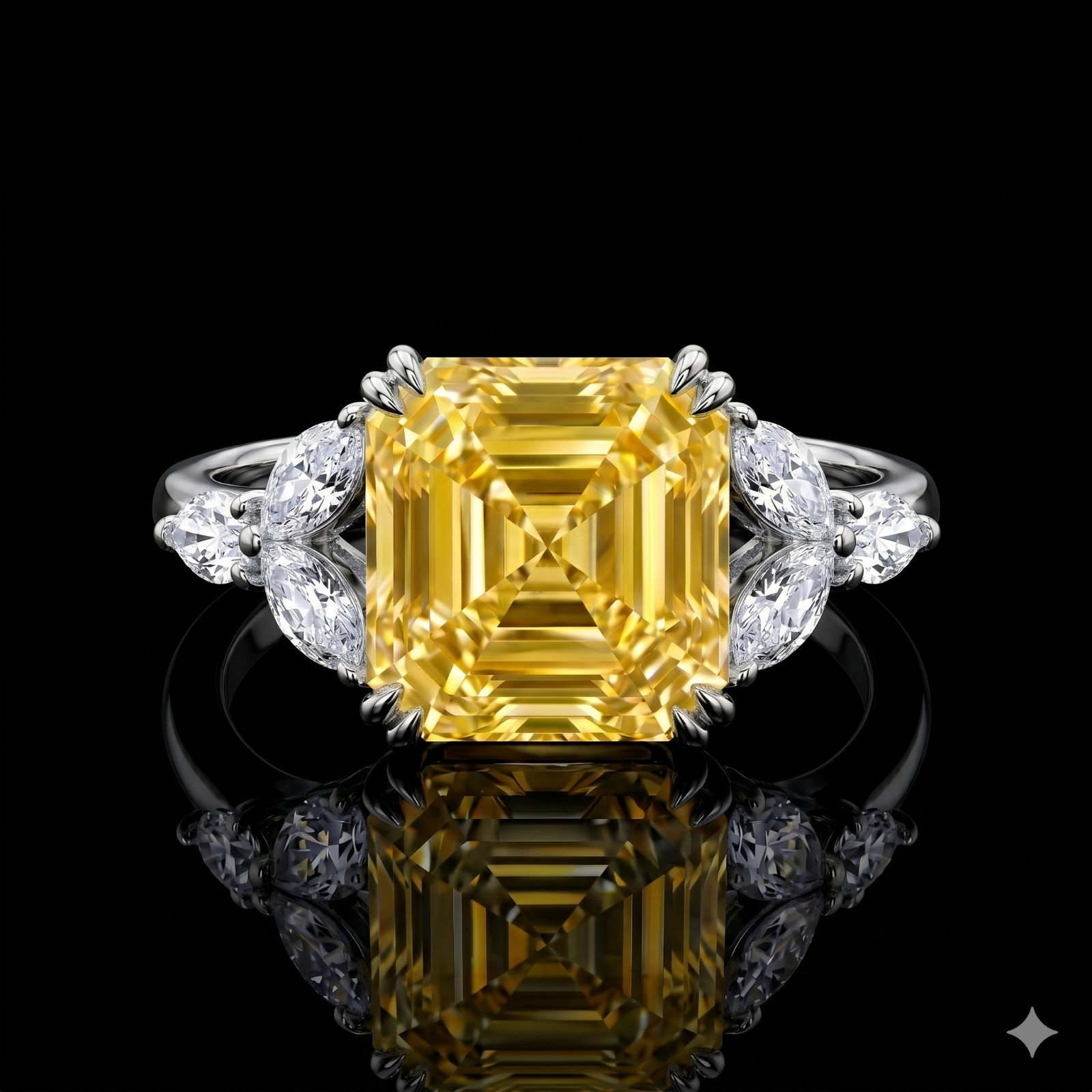5.30 Ct Certified Asscher Cut Yellow Natural Diamond Ring VVS1 White Gold Finish