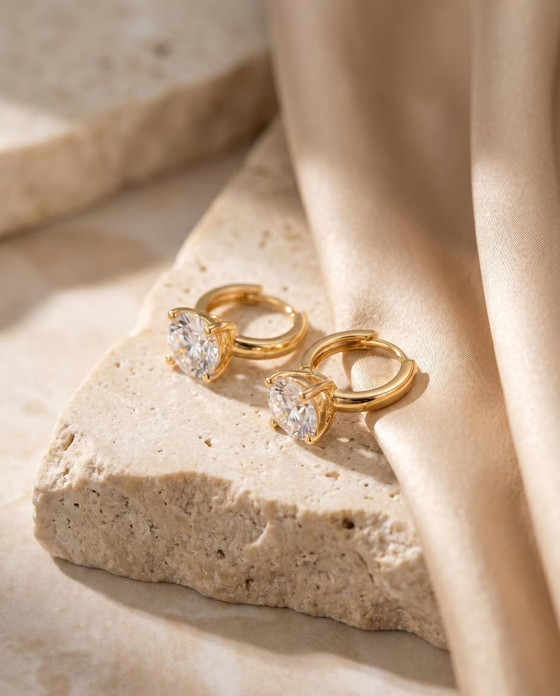 2Ct Moissanite Dangle Hoop Earrings VVS1-D Excellent Cut 14K Yellow Gold Plated