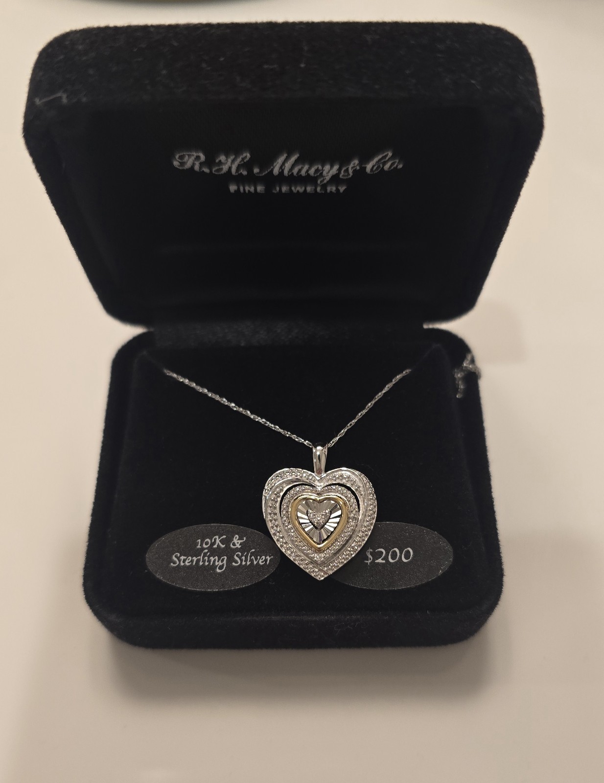 Macy’s Bridge Diamond 1/4 ct Pear Teardrop Pendant Necklace 925 Chain, 2 Sets