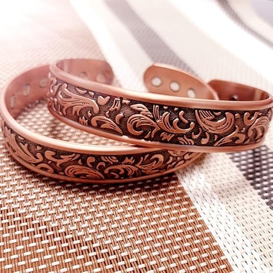 1PCVintage Scroll Engraved Copper Cuff Bracelet 6 Magnet Magnetic Therapy Bangle