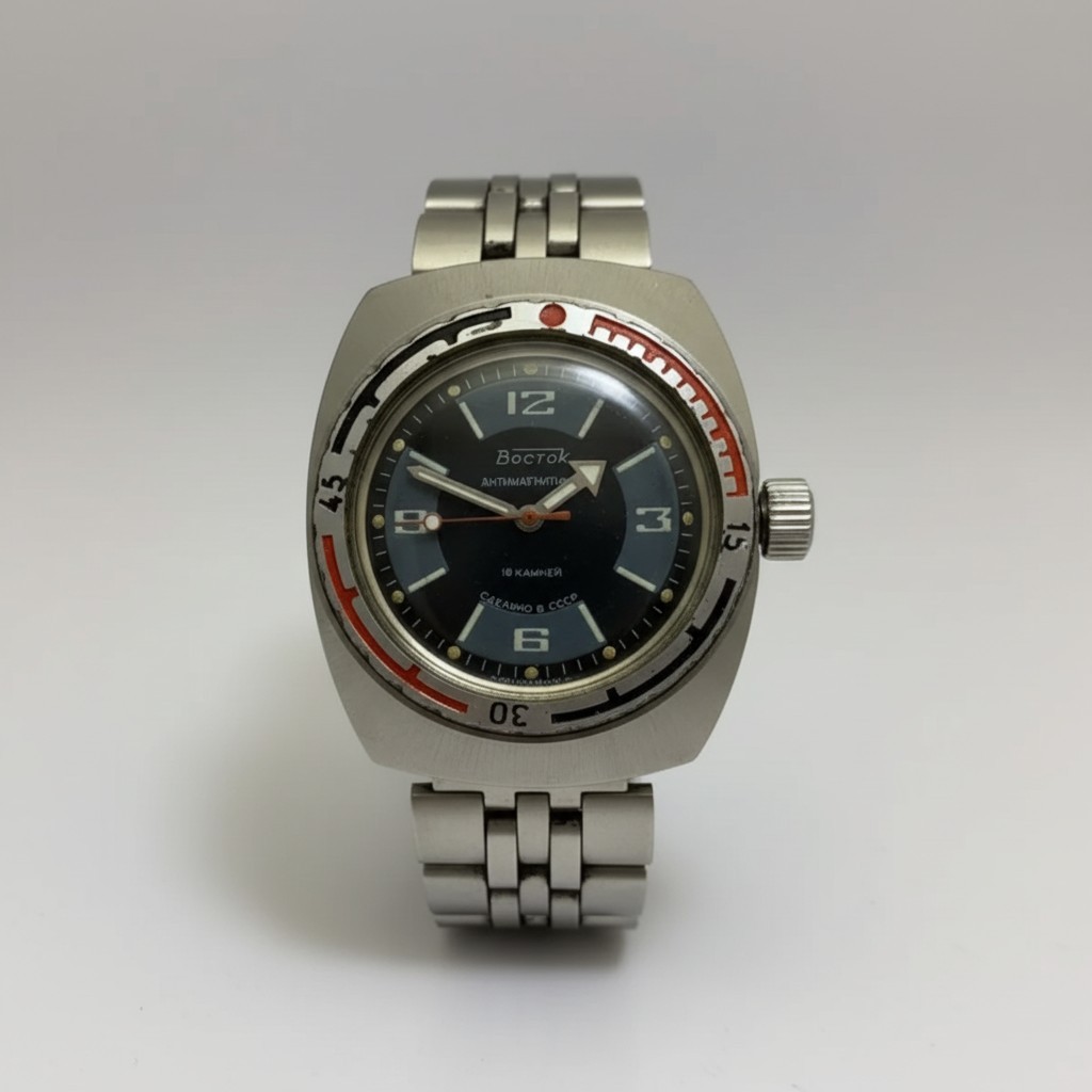Vintage Mens Watch Vostok Amphibia Sector Dial Barrel Case USSR 18 Jewels 163