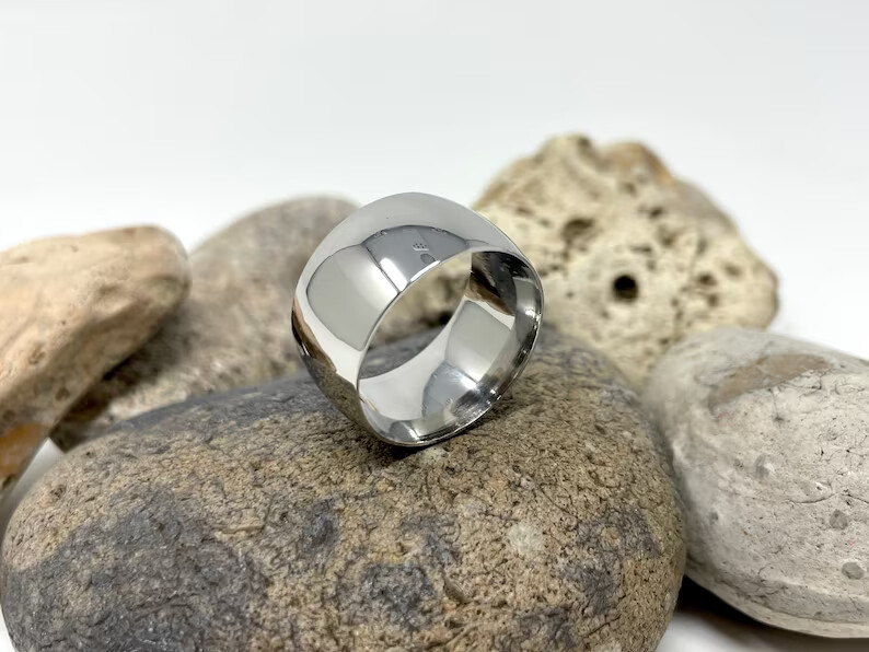 Stainless Steel Ring,12mm925 Sterling Silver Band & Ring Handmade All size-A-57