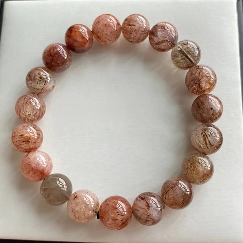 10.6mm Natural Black Gold Rutilated Super 7 Quartz Crystal Beads Bracelet 1994