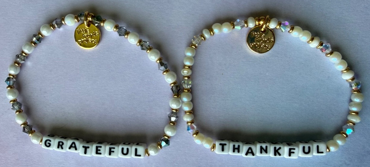 Little Words Project Grateful & Thankful Stretch Bracelet Set White Gold Beaded