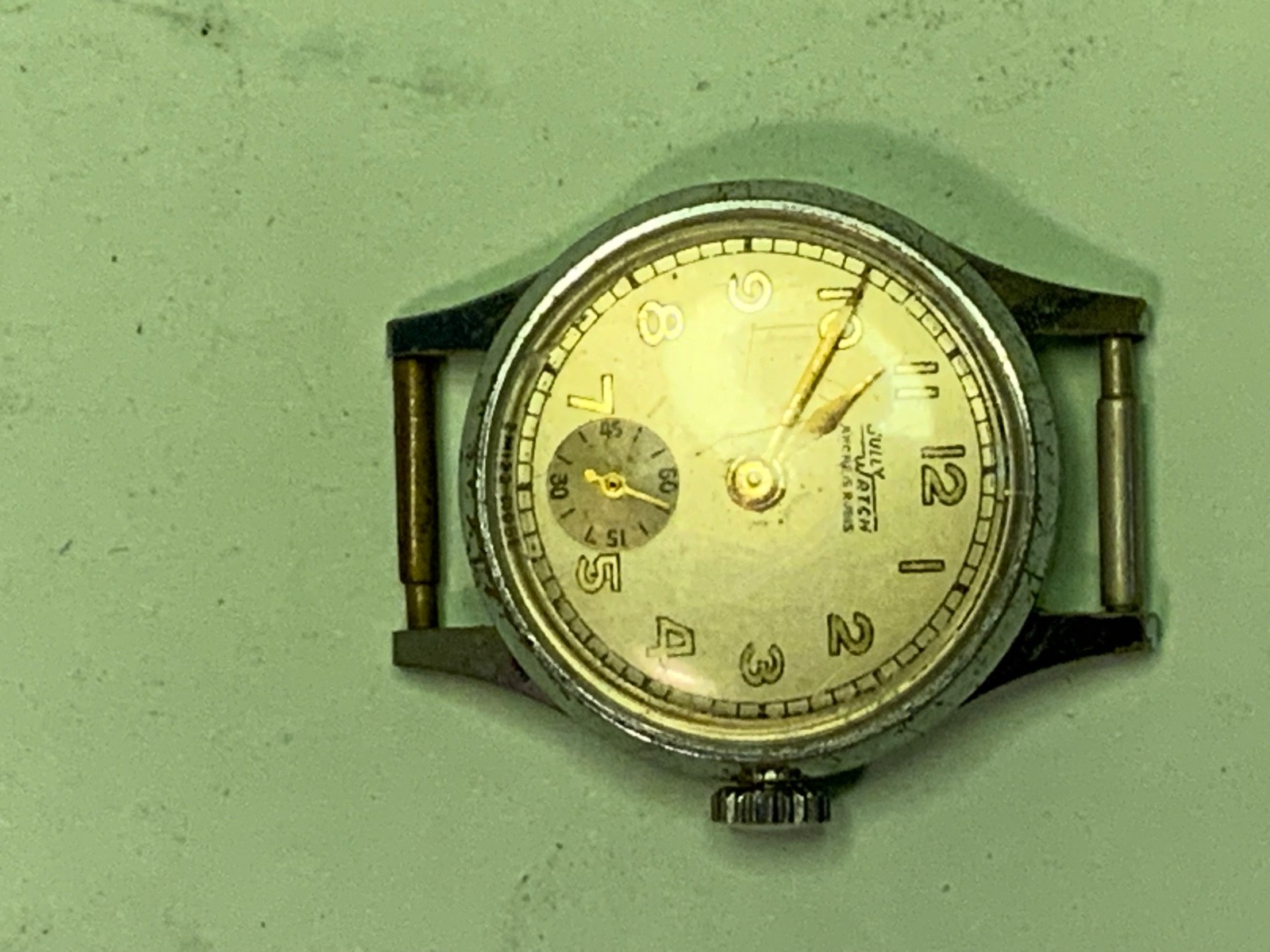 sully watch swiss made fond acier inoxydable 0669 ANCRE 15 RUBIS & baby handRARE