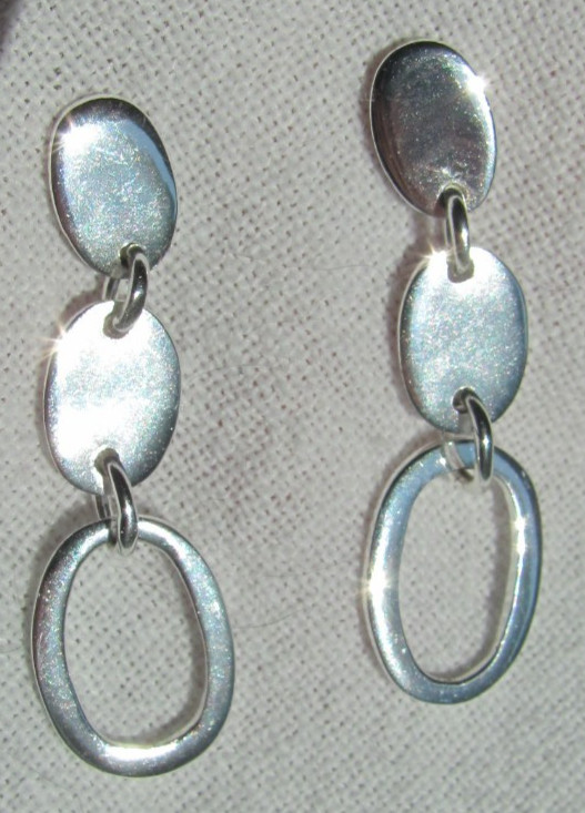 Sterling Silver Triple Oval Modern Geometric Dangle/Drop Post Stud Earrings