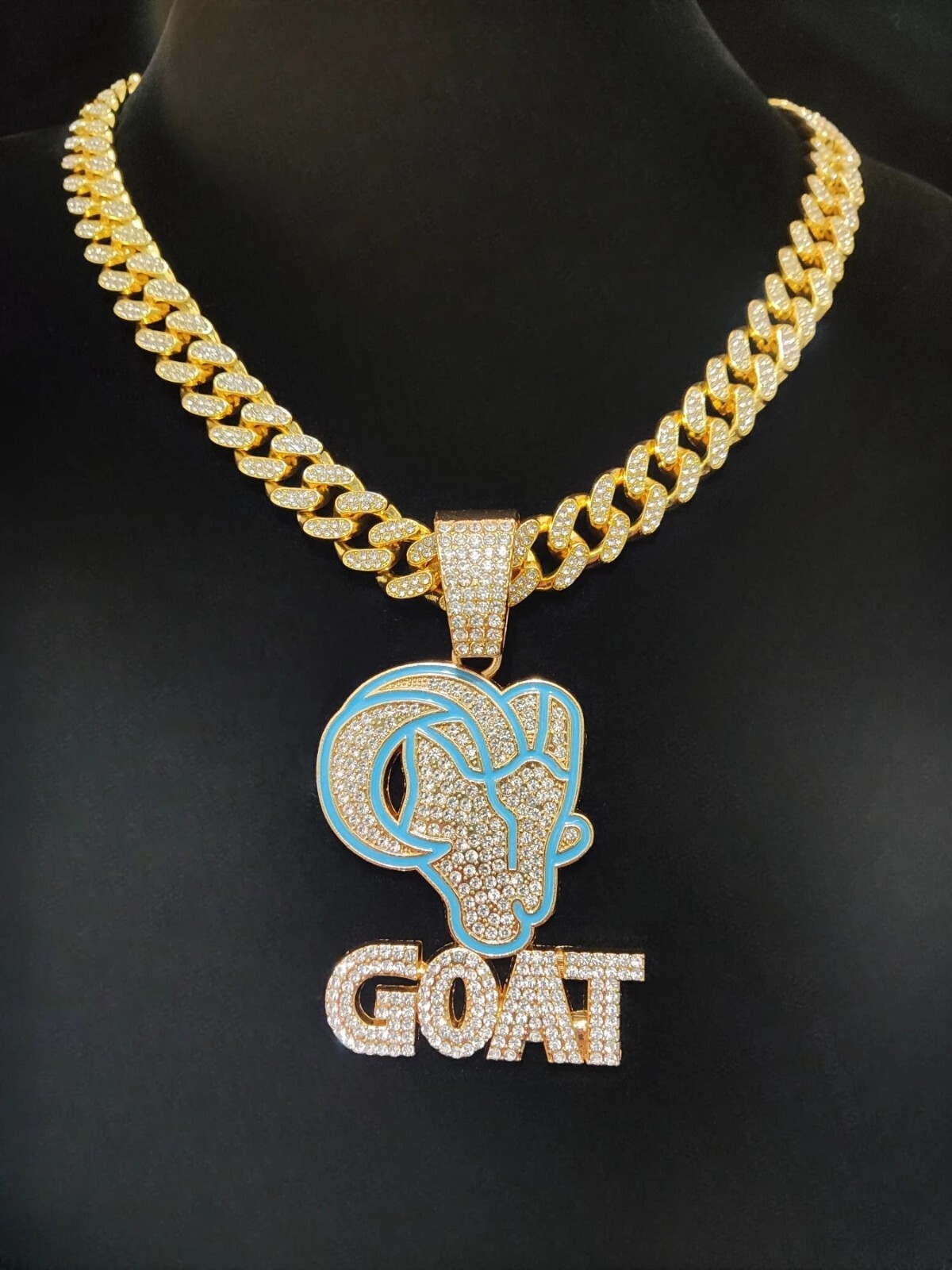 Hip Hop Iced GOAT CZ Pendant Necklaces Crystal Bling Cuban Chain Fashion Jewelry