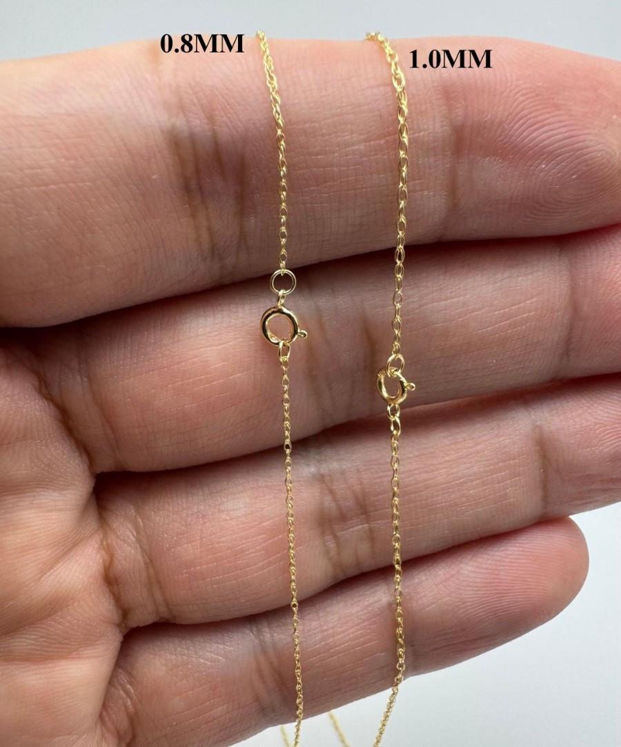 10K Solid Gold Pendant Rope Chain Unisex 0.8mm-1.0mm Link Chain 16″-24″