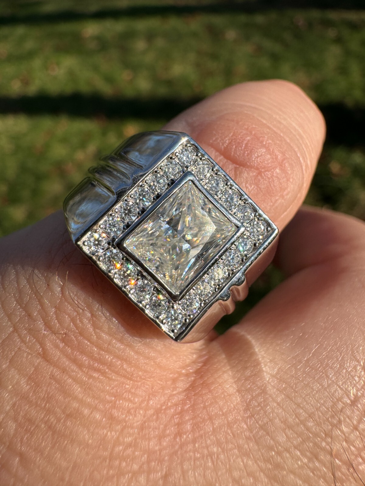Big 2.6ct Baguette MOISSANITE Solitaire Mens Real Solid 925 Silver Ring Pinky