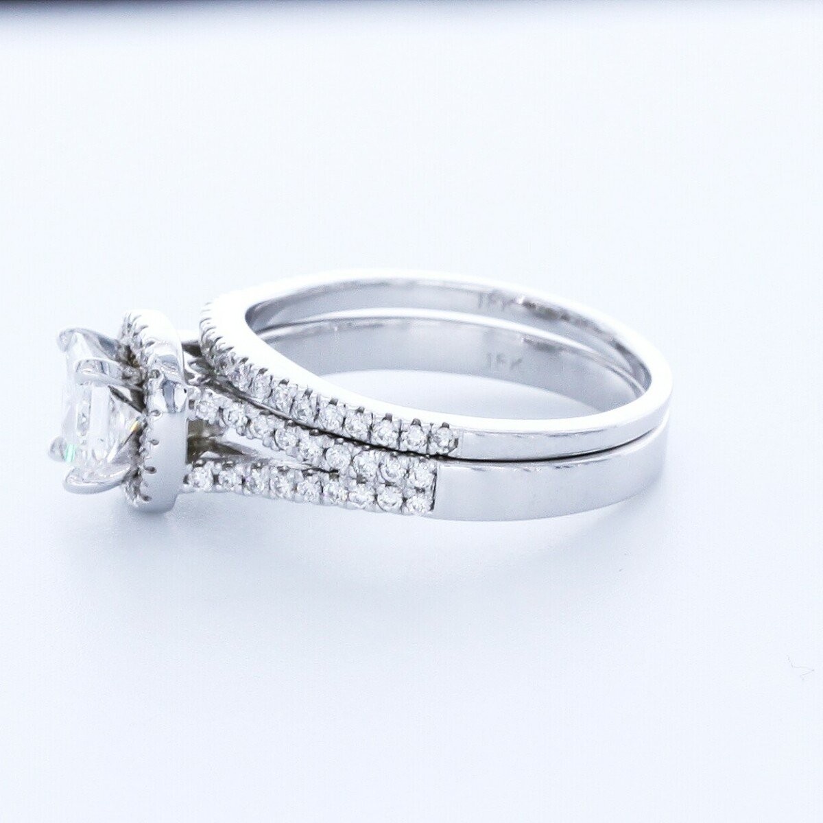 1.8CT Lab-Created Diamond E/VVS1 Cushion 18K White Gold Halo Side-Stone Ring Set