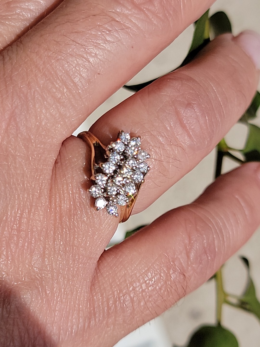 Diamond Waterfall Cluster Cocktail Ring 4.40 Grams 14k Gold .50 In Diamonds