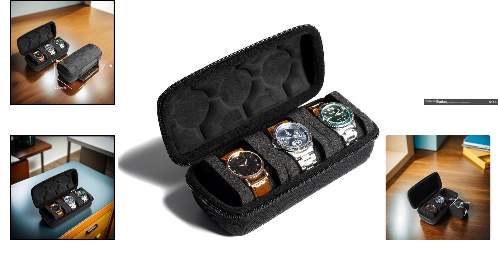 Elegant 3-Slot Hard Watch Travel Case with Soft Pillows – Lightweight Organizer