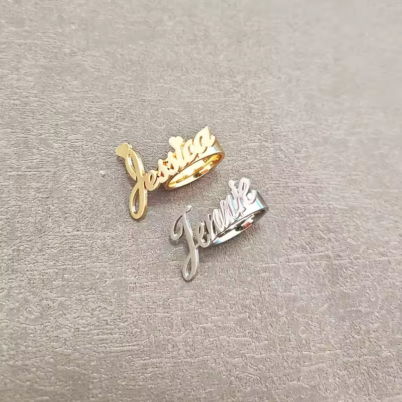 Personalized Name Ring Band Wedding Gift Custom Jewelry Women Gold Silver