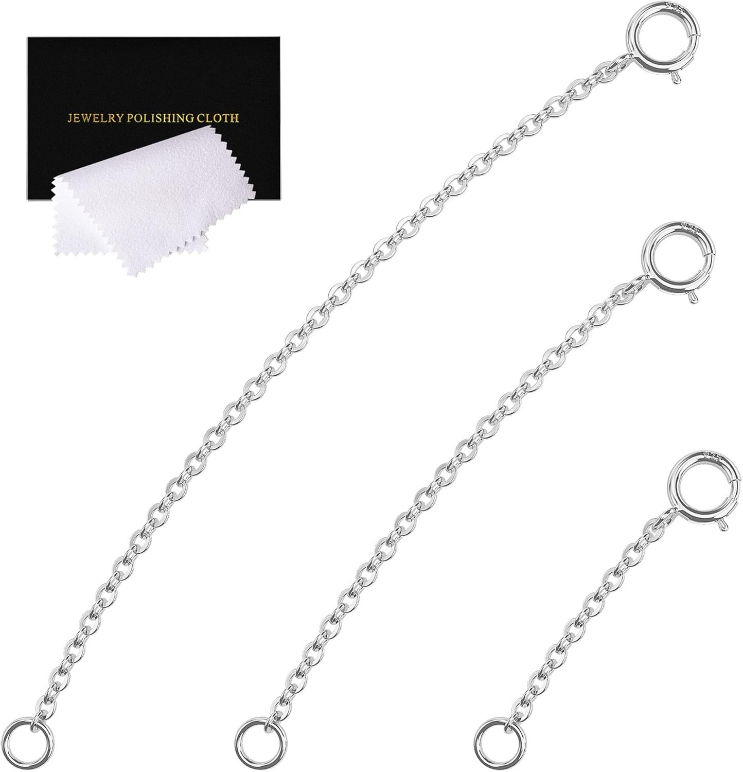 3 Pcs 925 Sterling Silver Necklace Extender Silver Chain Extenders for Neckla…