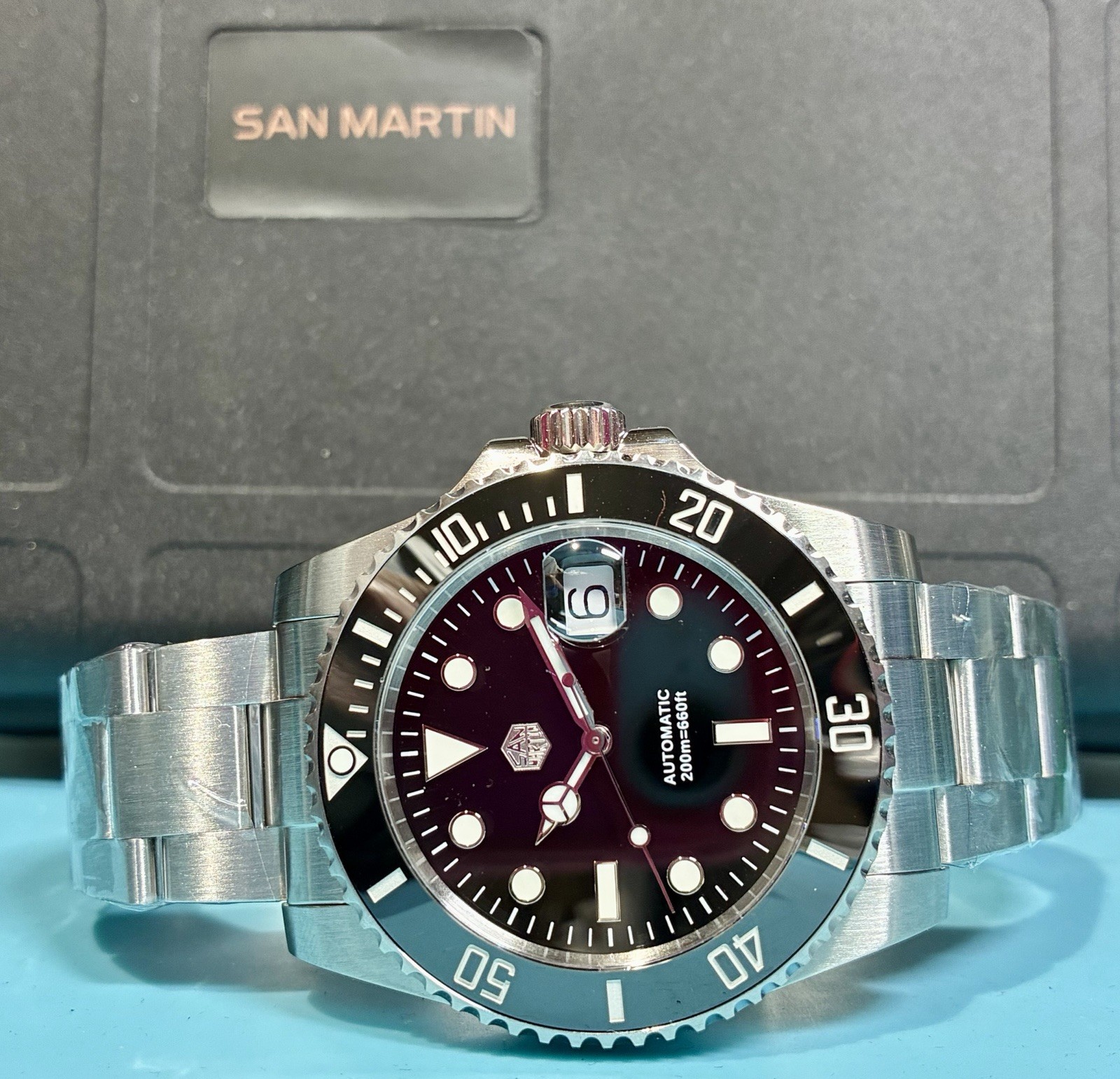 SAN MARTIN WATER GHOST 40MM ST2130 AUTO HI BEAT BLACK ENAMEL SAPPHIRE CERAMIC