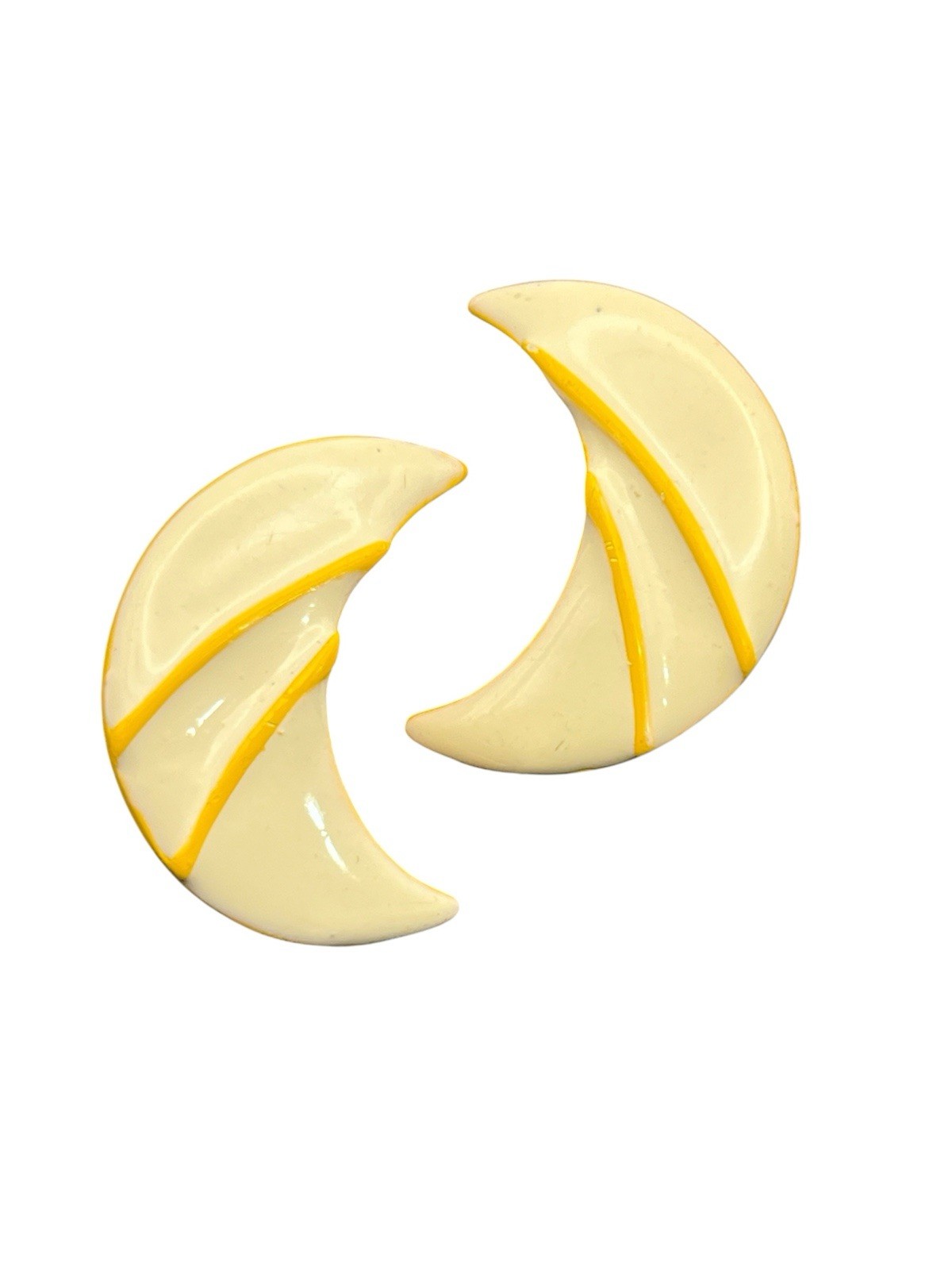 Crescent moon boho celestial yellow & cream plastic clip on vintage earrings