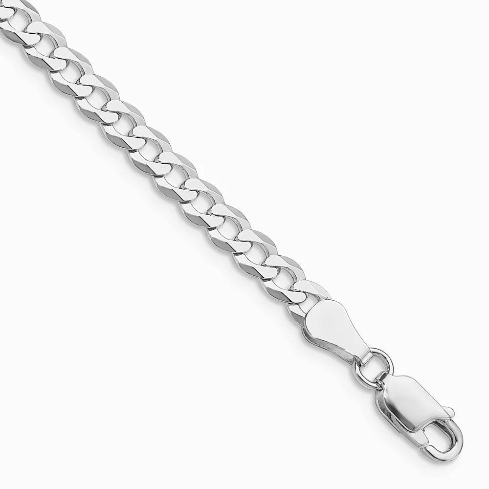 Sterling Silver Rhodium-Plated 4.7mm Flat Curb Chain Bracelet 7″-10″
