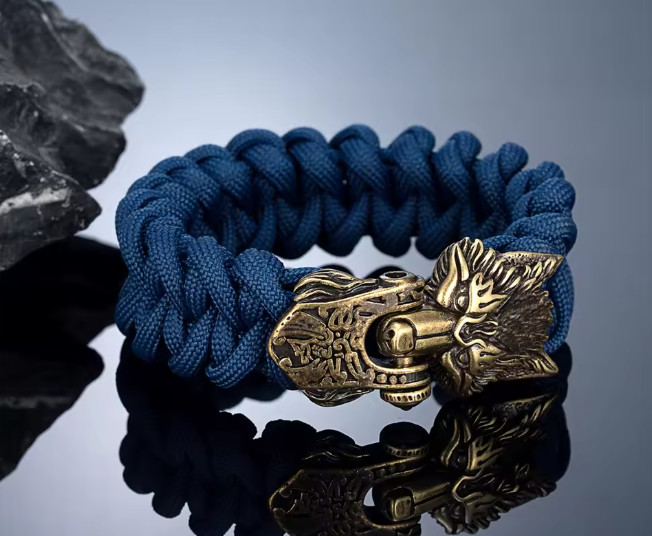 Vintage Viking Wolf Bracelet Men Bronze Stainless Steel Rune Charm Survival Rope