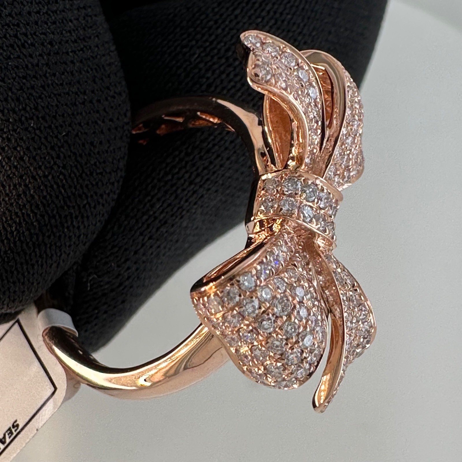 1.00 est tcw Natural Diamond & 14k Pink Gold Bow Ring IGI Report 30J4635926