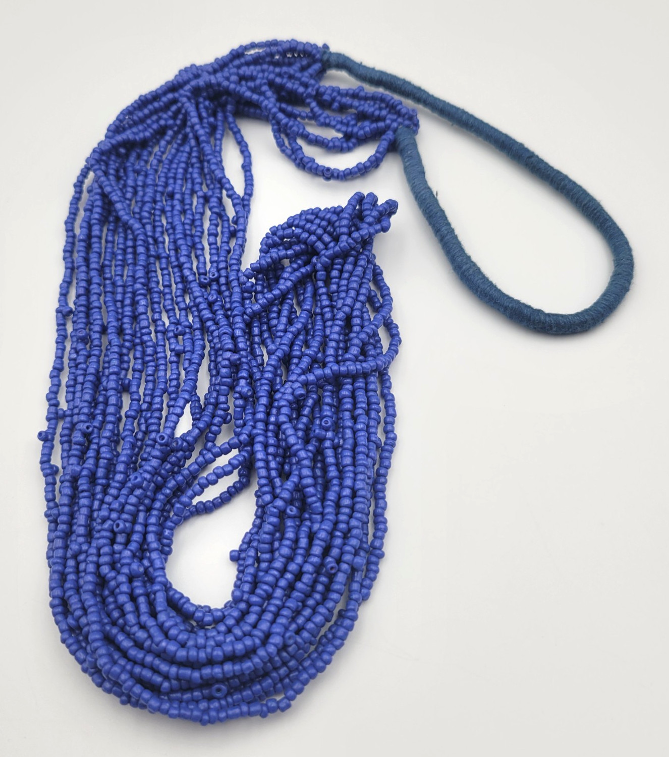 Vintage Blue Seed Bead 10 Strand Necklace 34″ Cobalt Overhead
