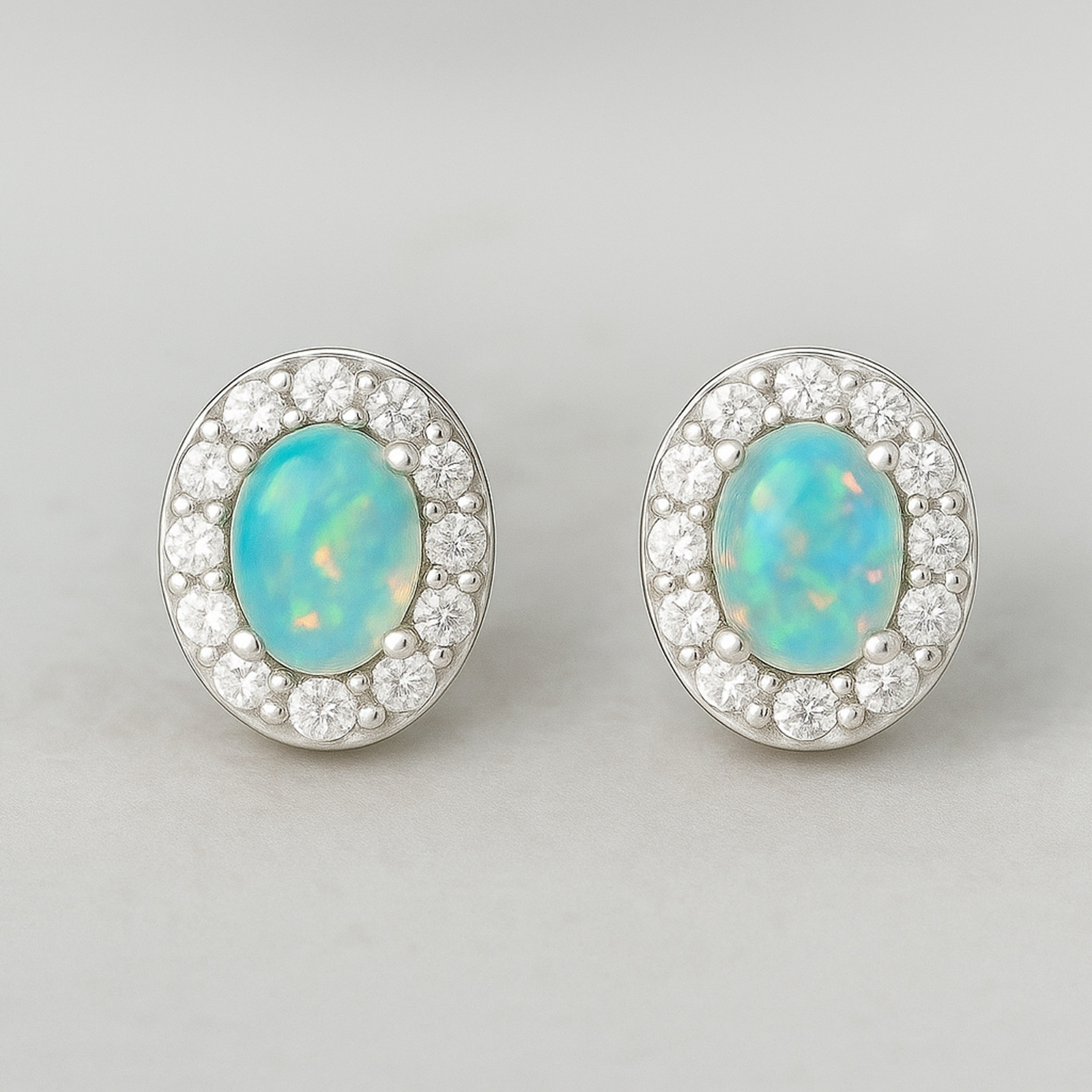 Natural Ethiopian Fire Opal Oval Stone 952 Solid Silver Designer Stud Earrings