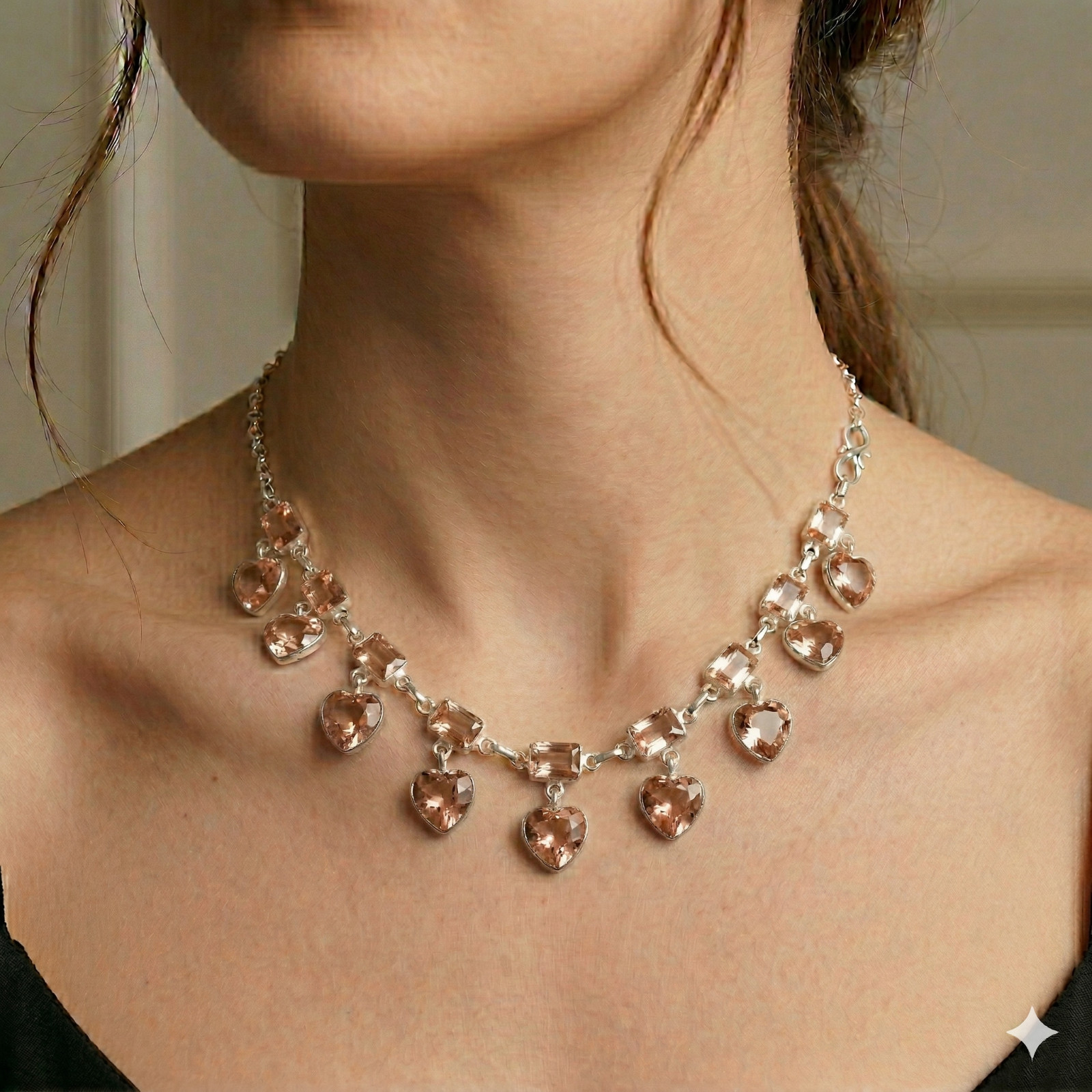 Peach Morganite Gemstone 925 Sterling Silver Bohemian-Style Jewelry Necklace