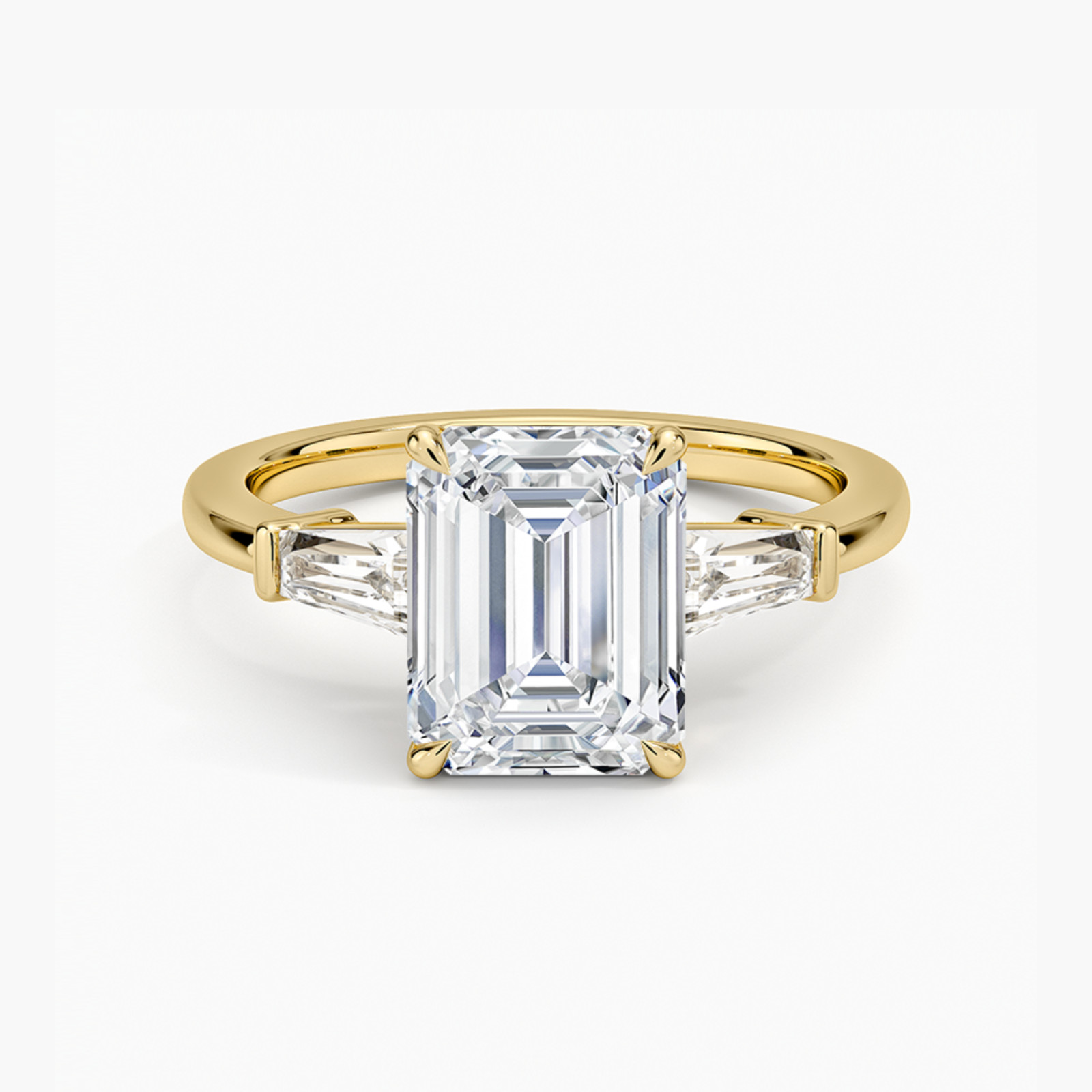 2 Ct Emerald Cut Lab Grown Diamond Three-Stone Engagement Ring 14k Yellow Gold