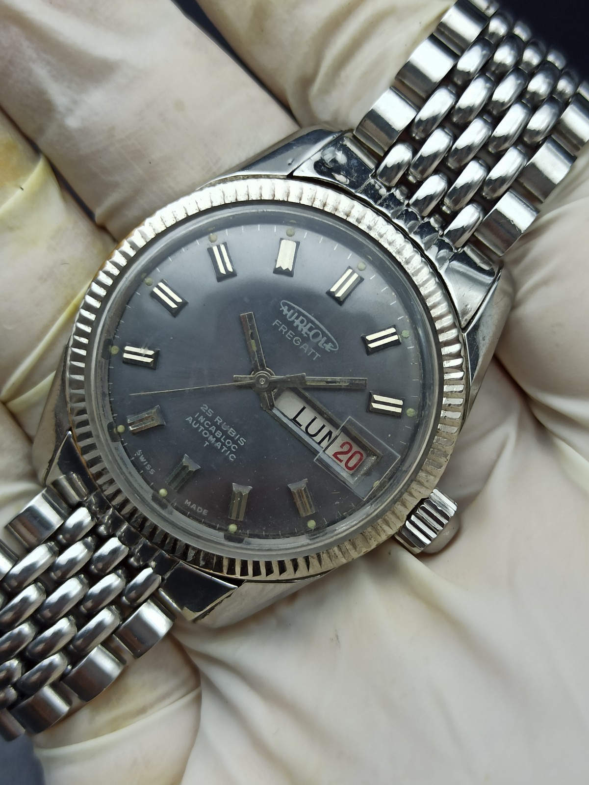Ultra-Rare AUREOLE FREGATT Automatic Men Watch Automatic 25 Jewels Swiss 1970s