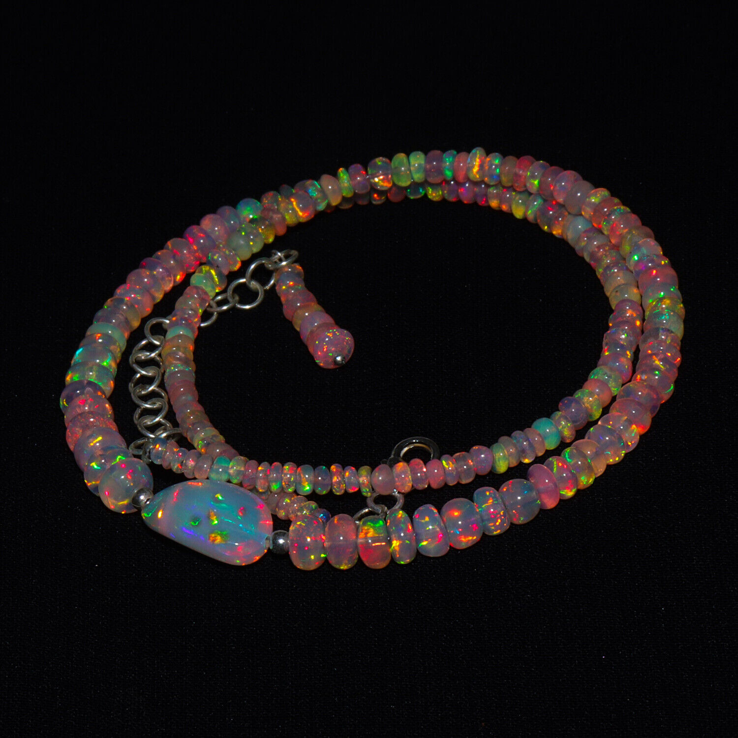 Natural Ethiopian Fire Opal 3 to 5 mm Roundel with 8x12mm tumble bead Necklace