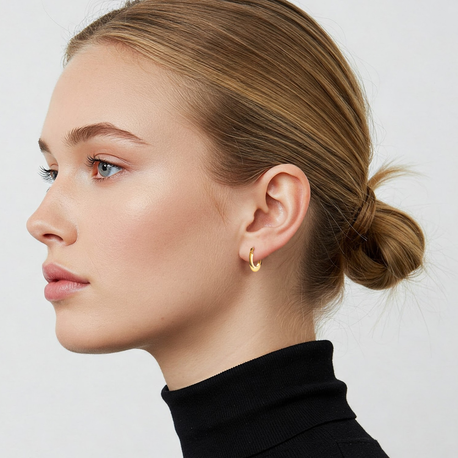 10K Real Solid Yellow Gold Shiny Polished Flat Tube Italian Hoops Earrings 14MM