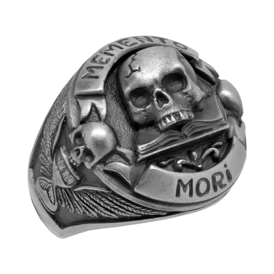 Masonic Sterling Silver 925 Skull over Book Memento Mori Men’s Ring US Sizes