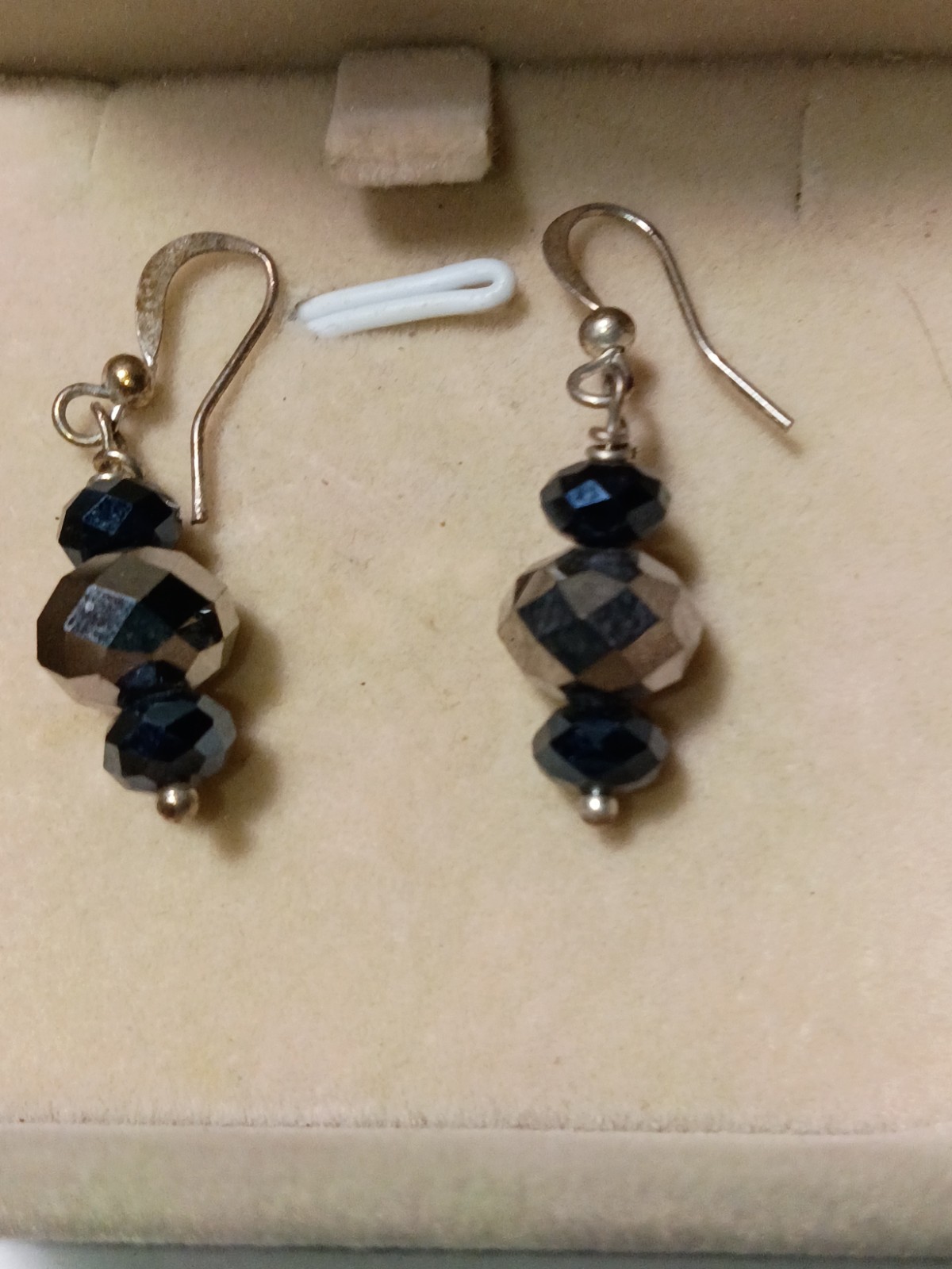 Silver Tone Blue Round Crystal Beaded Dangle/Drop Earrings, Hook Closure