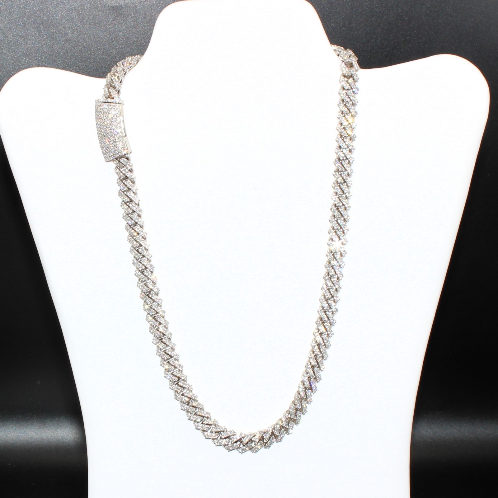 White Gold Cuban Link Chain 20” 10mm Approx. 20ct Real Diamond 129g Necklace