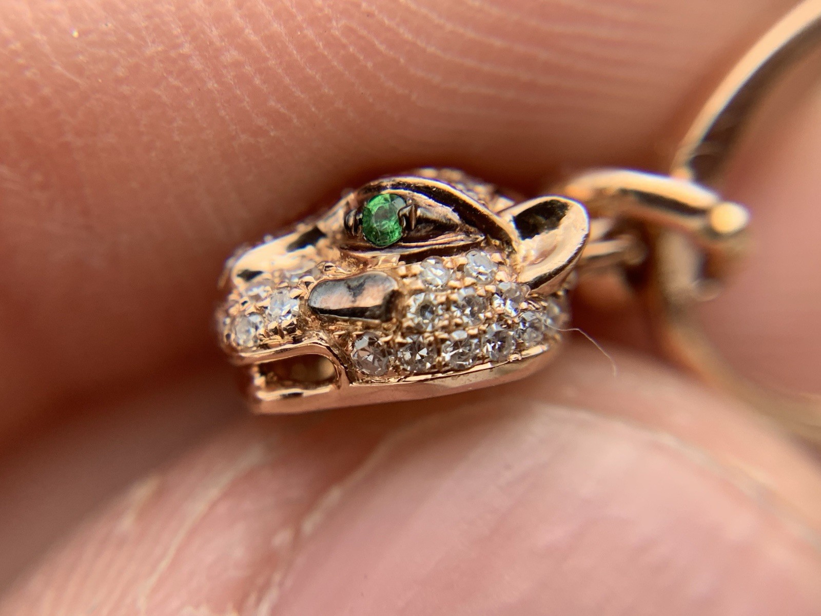 Effy 14K Rose Gold Panther Diamond Tsavorite Drop Dangle Earrings