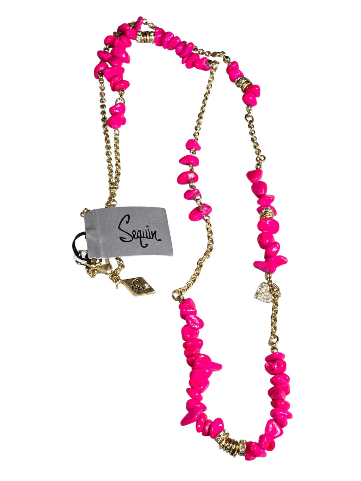 Sequin Women’s Pink Nuggets Beaded Gold Chain Charm Necklace NWT