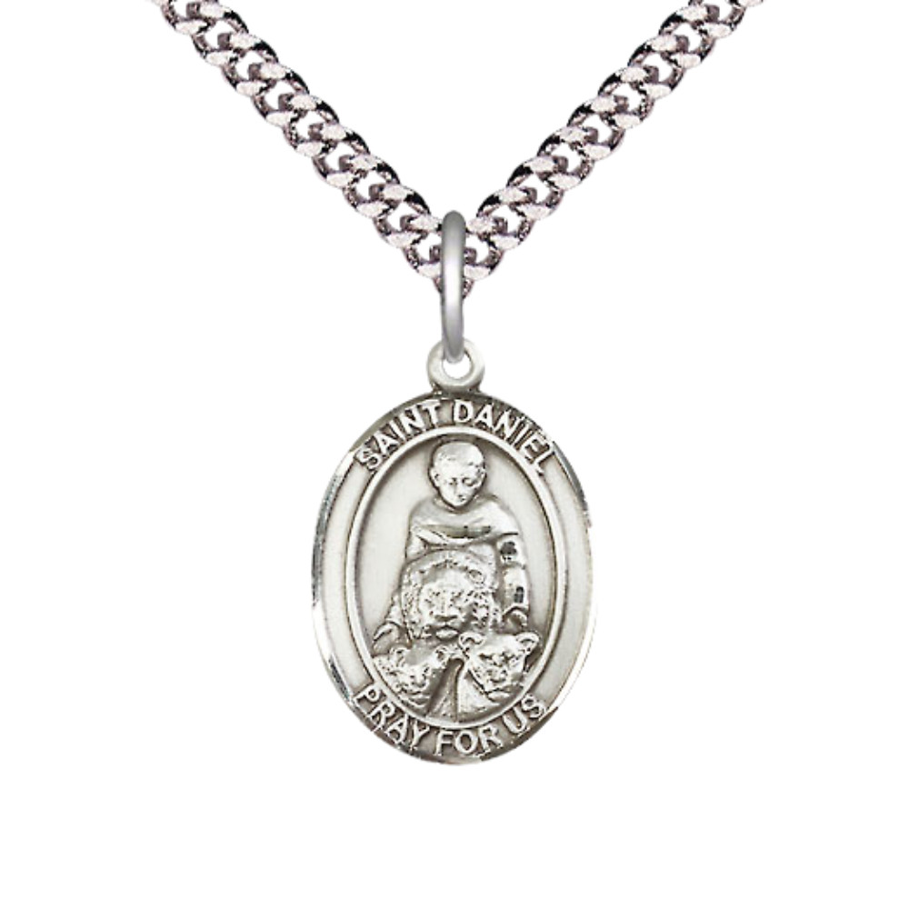 Medium Medium Pewter Saint St. Daniel Medal 24″ Lobster Claw Chain Necklace