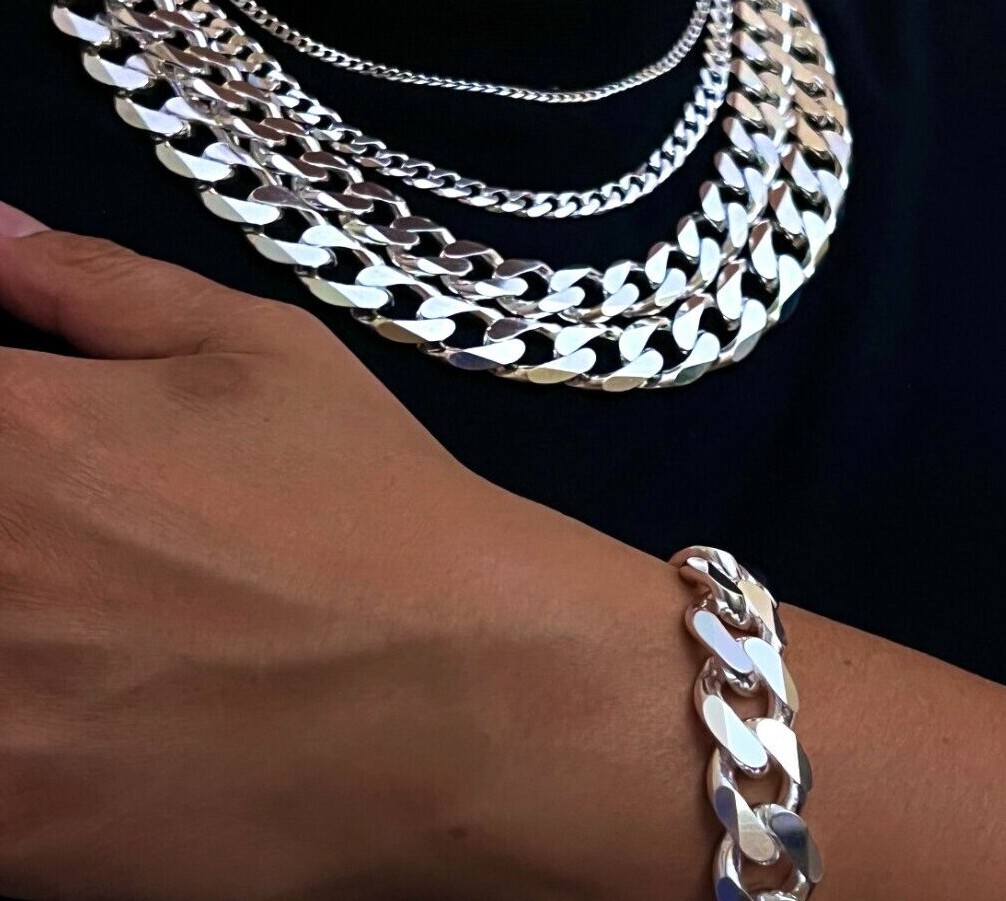 Sterling Silver Thick 9-17 mm Curb Link Bracelets Nickel Free Italy 7-10 inches
