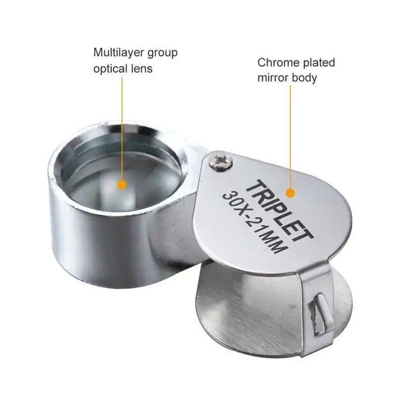 21mm Folding Jewelry Magnifier 10X 20X 30X Metal Pocket Glass Loupe Lens