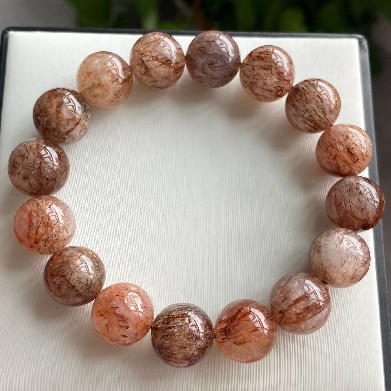 13.7mm Natural Black Gold Rutilated Super 7 Quartz Crystal Beads Bracelet1971