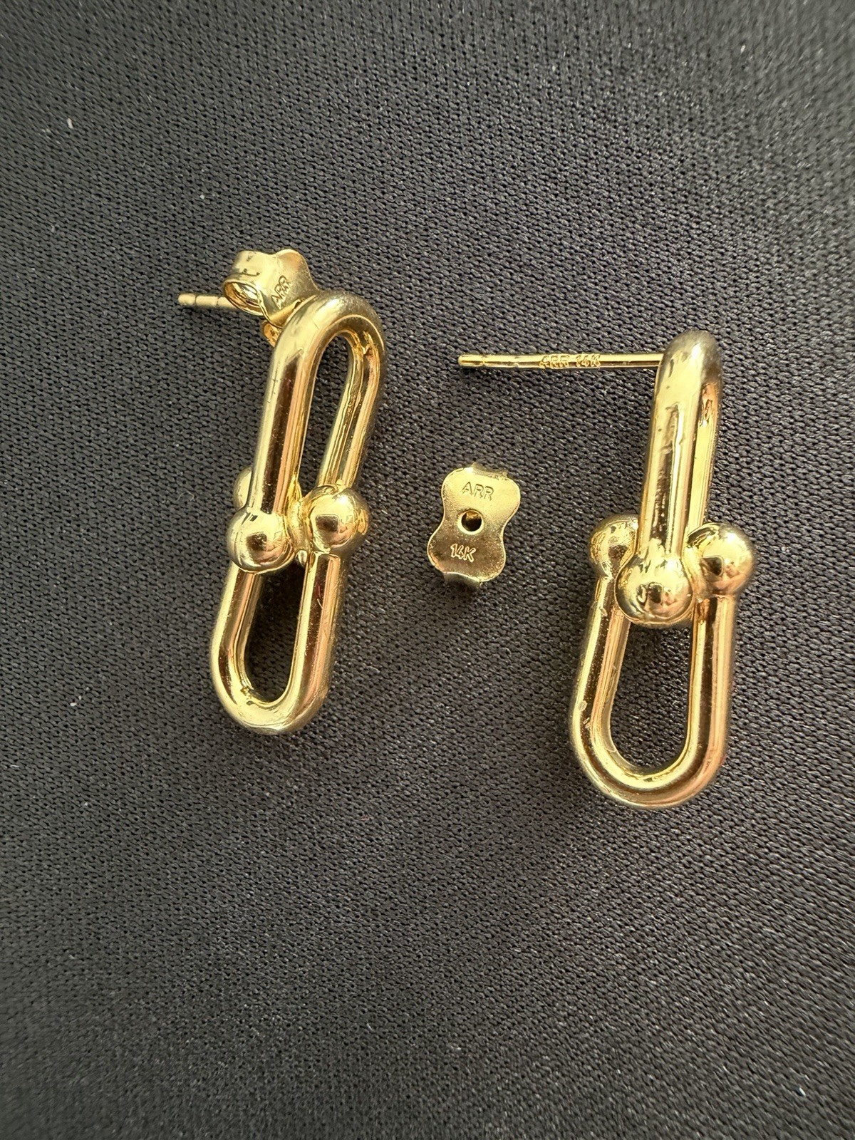 14K Yellow Gold Paperclip Link Stud Earrings Modern Ball Design 2.12g