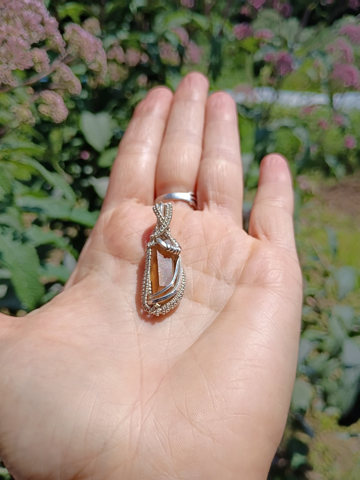 Citrine Crystal Pendant Sterling silver handcrafted amulet elegant necklace