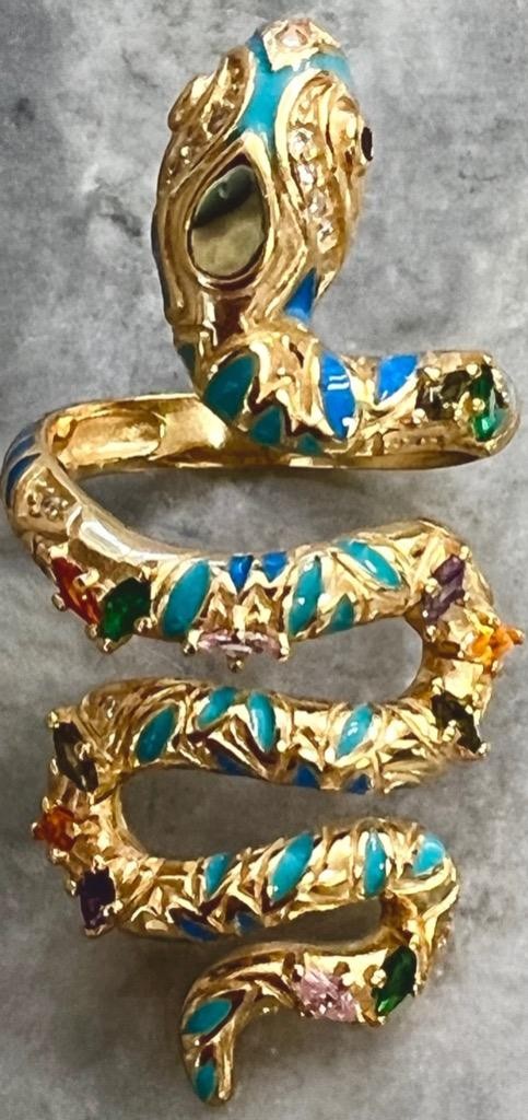 REAL Gemstones 14K Gold on SOLID 925 Snake Ring wrap Egyptian Rev Yellow gf