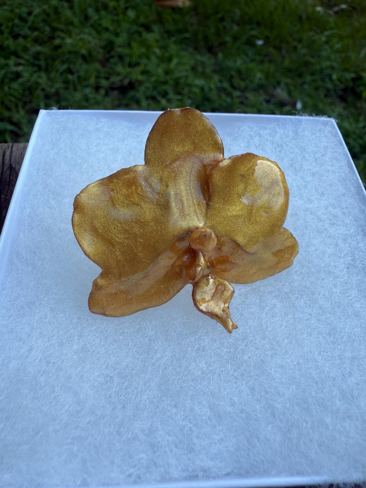 Real Orchid Resin Ring | Preserved Flower | Adjustable Gold Tone Band