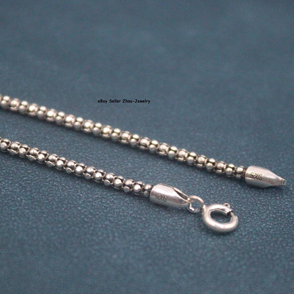 Real S925 Sterling Silver Necklace Unisex 2mm Popcorn Link Chain 5g 19.6inchL