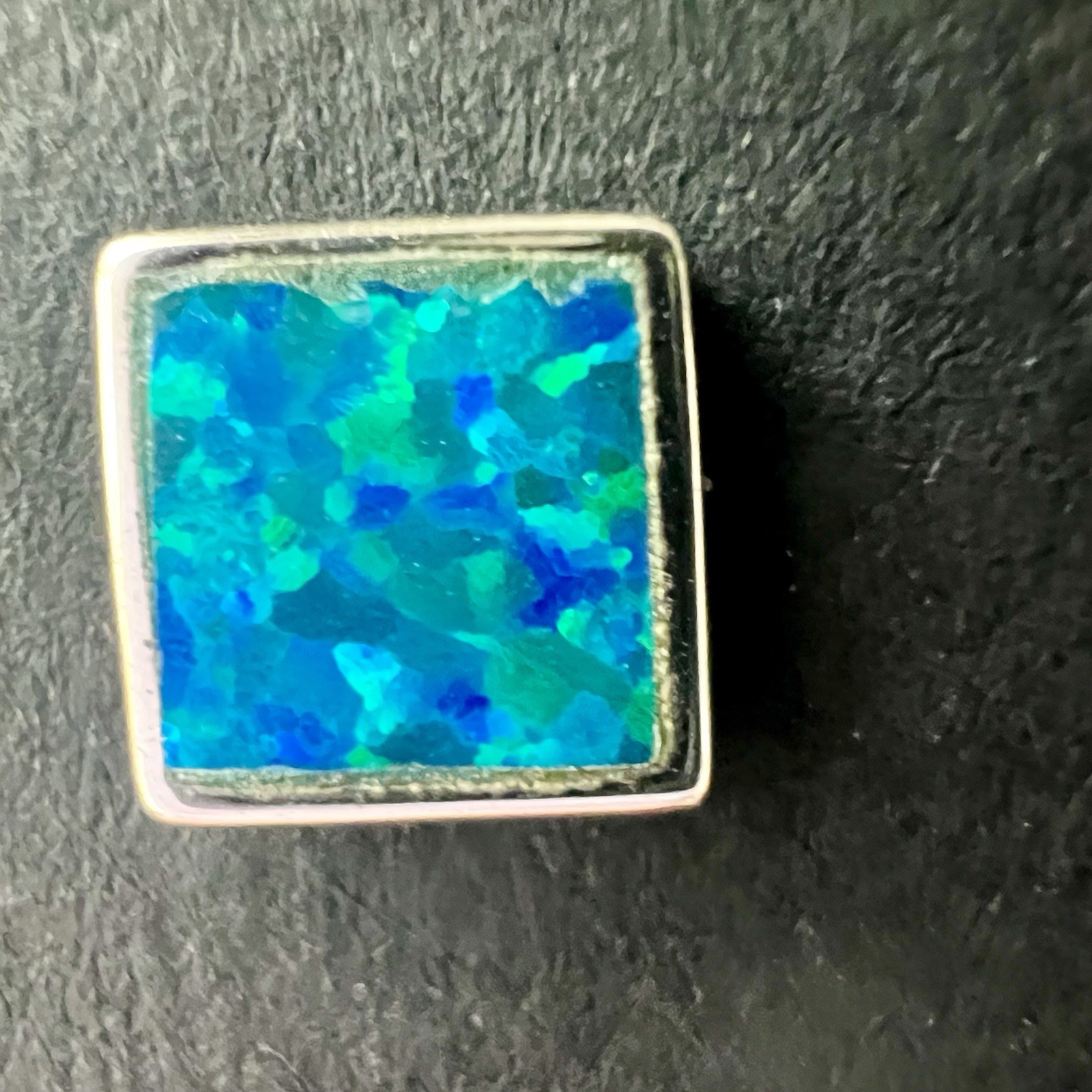 925 Sterling Silver Blue Fire Opal Square Stud Earrings 6mm 1/4” Star Hallmark